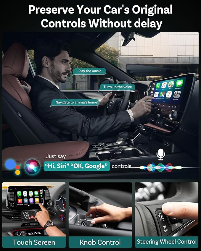 OTTOCAST Mini Edge 2025 Wireless Carplay Adapter & Android Auto Wireless Adapter for Apple iPhone Samsung Android Phone 2-in-1, USB Car Accessories, 5 GHz Wi‑Fi Bluetooth 5.0 Voice Control Plug & Play