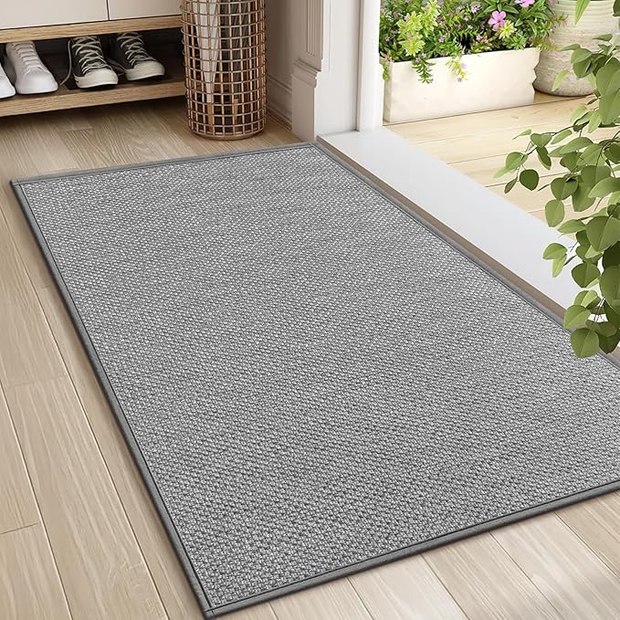 LEKEEPGO Door Mat 24"x36", Non Slip Door Mat Indoor Entrance, Rubber Backing Front Indoor Door mat Washable Absorbent Low-Profile Entryway Entry Resist Dirt Inside Door Mats, Light Grey