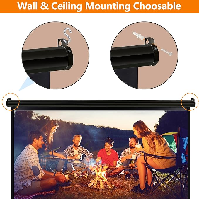 ZENY Portable Projector Screen Pull Down, 72 Inch 4:3 Video Projection Screen Home Theater, Retractable Projector Screen, Moive Screen Indoor Outdoor, Wall Mount (72'' 4:3 Black)