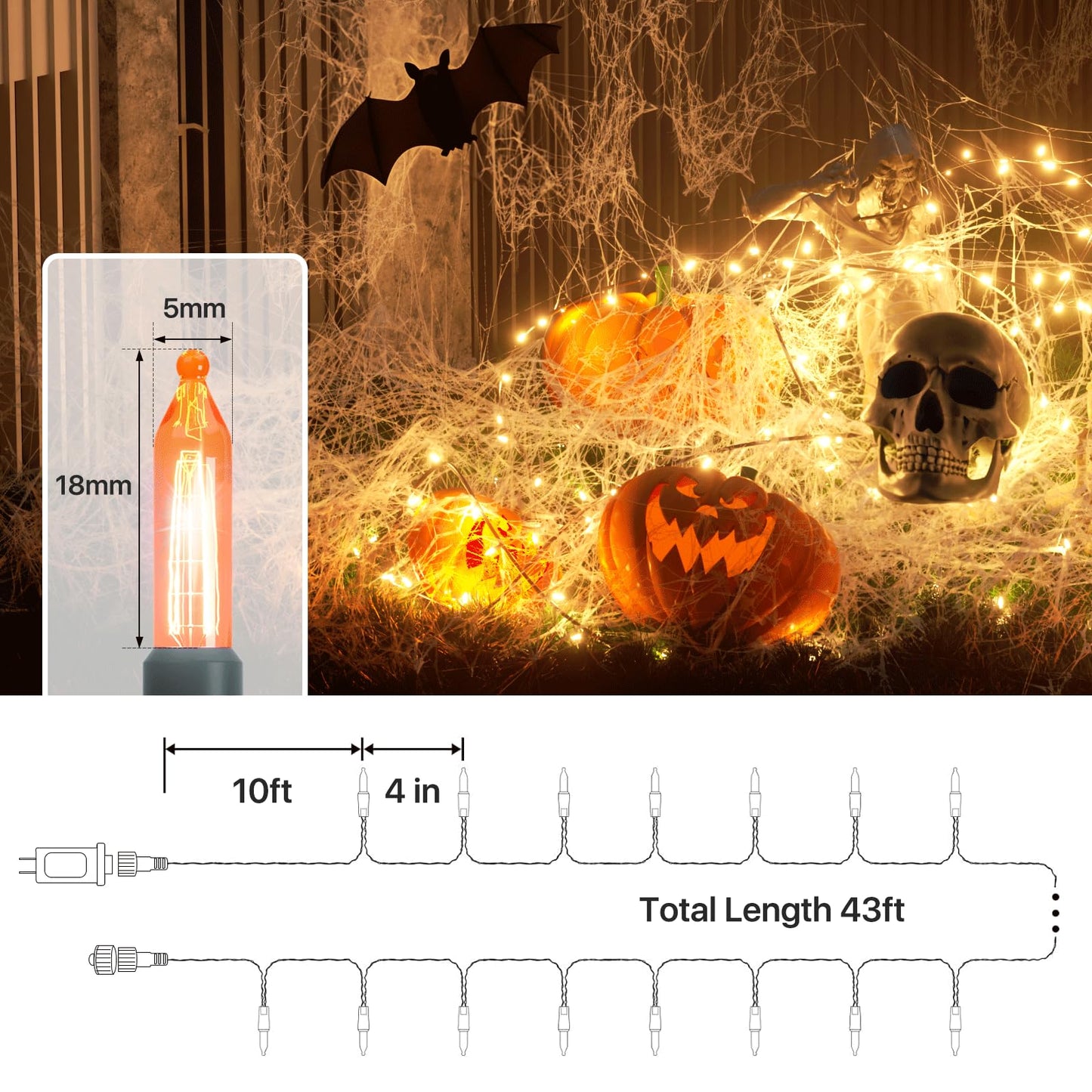 mollie LED Mini Christmas String Lights, 100 Count, 43ft, Waterproof, Green Wire, Orange, Model GVLV30V100R-J16