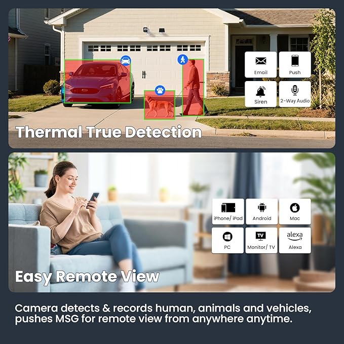 xmartO 2-Pack 100% Wire-Free 4MP HD Solar Security Camera Wireless for Home Surveillance (All-Weather Solar Charge, AI Motion Detection, Spot Light and Siren, SD, NVR & Cloud Storage)