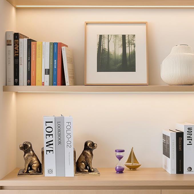 Book Ends for Shelves to Hold Books Heavy Duty,Decorative Bookend for Bookshelf Décor,Cute Animal Dog Book Stopper Labrador Retriever Statues for Home, Office Desk Decoration,1pair