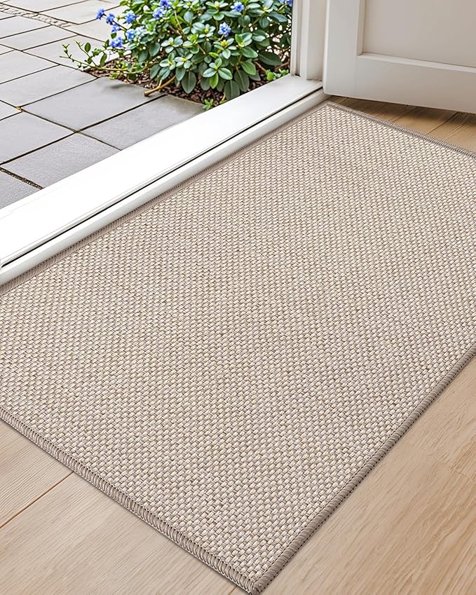 Color&Geometry Front Door Mat Indoor 48"x72", Ultra Non Slip Rubber Backed Dirt Trapper, Low Profile Thin washable, Easy Clean Entry Entryway Rug Door Mat Indoor Entrance, Khaki (Rolled-up NO Creases)