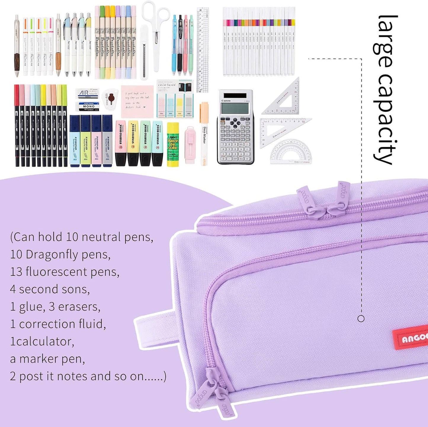 HVOMO Big Capacity Pencil Case High Large Storage Pouch Marker Pen Case Travel Simple Stationery Bag School College Office Organizer for Teens Girls Adults Student（N Purple）