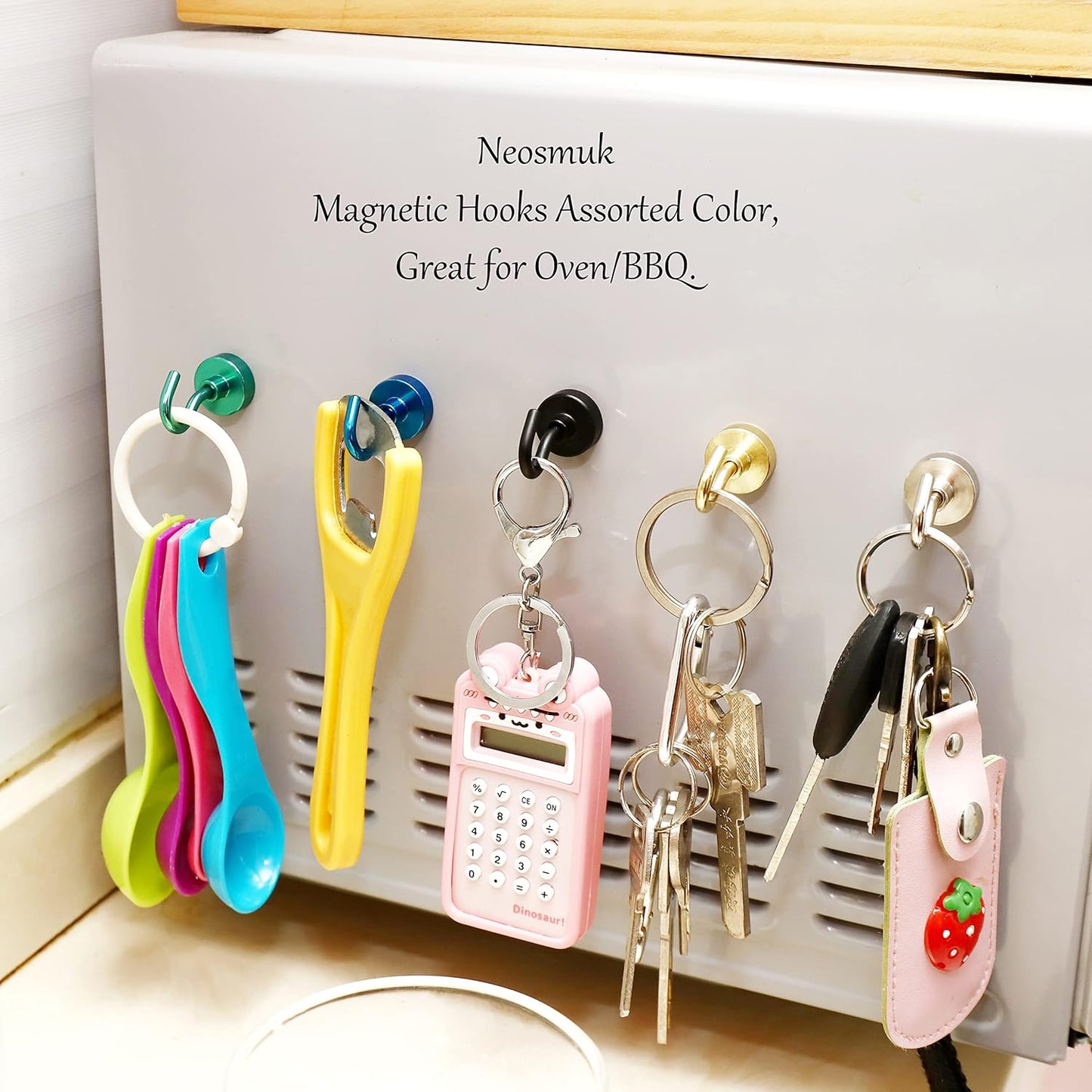 Neosmuk Green Magnetic Hooks,30lb Heavy Duty Earth Magnets with Hook for Refrigerator, Extra Strong Cruise Hook for Hanging, Magnetic Hanger for Curtain, Grill (Green, 4 Pack)