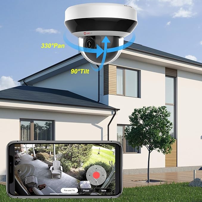 Anpviz 4MP PoE PTZ IP Camera with 4X Optical Zoom, Perimeter Protection, Human Vehicle Detection, 2560x1440@30fps, H.265+ Dome Security Camera, Built-in Audio, 330° Pan 90° Tilt, Card Slot, 120dB WDR