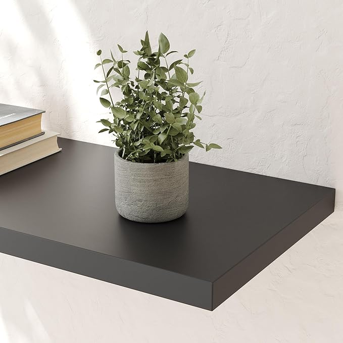 Wall Shelf Set of 2, Black Floating Shelves 36 in W x 10 in D x 1 in H, Wooden Floating Wall Shelf with Invisible Brackets for Living Room/Bedroom/Bathroom/Kitchen Storage and Decor