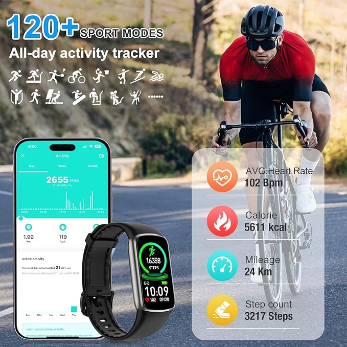 Fitness Tracker Step Counter with 24/7 Heart Rate Blood Oxygen Sleep Monitor, 1.47'' AMOLED Touch Color Screen Fitness Watch, Smart Watches for Women Men
