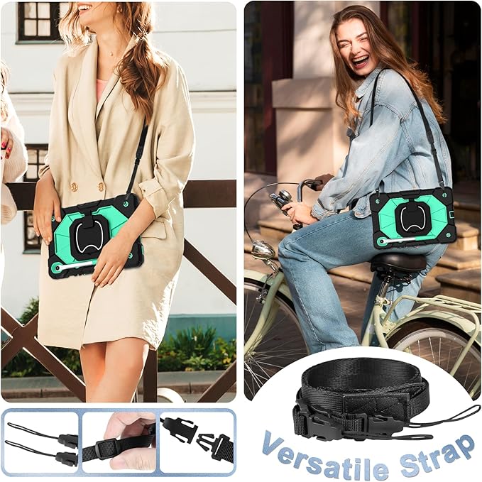 Case for Samsung Galaxy Tab S10 Lite/S10 FE/S9 FE 10.9 Inch & Galaxy Tab S9 11 Inch, Rugged Samsung S10 FE Tablet Case with Pen Holder 360 Rotating Stand Shoulder Strap Screen Protector, Mint