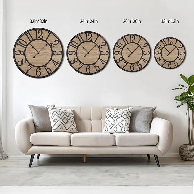 Maxstar Wall Clock Silent Bronze Rustic Farmhouse Metal & Wood with Arabic Numeral, Battery Operated Wall Clocks Decorative for Living Room Bedroom Office Home Decor 13inch