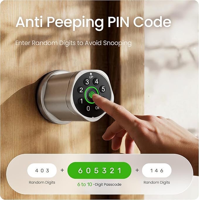 Leydebong 4-in-1 Smart Door Lock with Fingerprint and Keypad - Keyless Entry Electronic Lock with App and Mechanical Key - Easy Installation Smart Door Knob in Satin Nickel