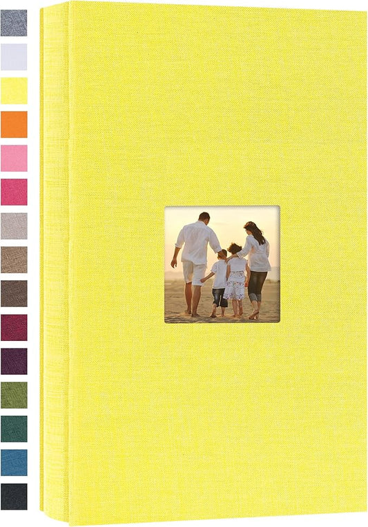 potricher Small Photo Album 4x6 300 Photos Linen Cover Picture Photo Book for Family Wedding Anniversary Baby Vacation (Yellow,300 Pockets)
