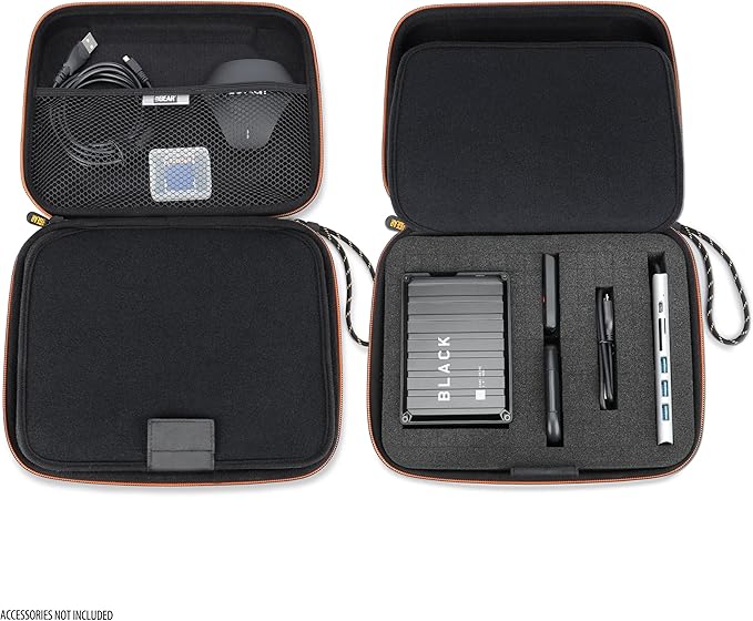 USA Gear External Hard Drive Case – EVA Hard Shell with HX Foam – Portable Gaming HDD/SSD Travel Bag for WD_BLACK P10, Seagate Game Drive, WD Elements, Samsung T7