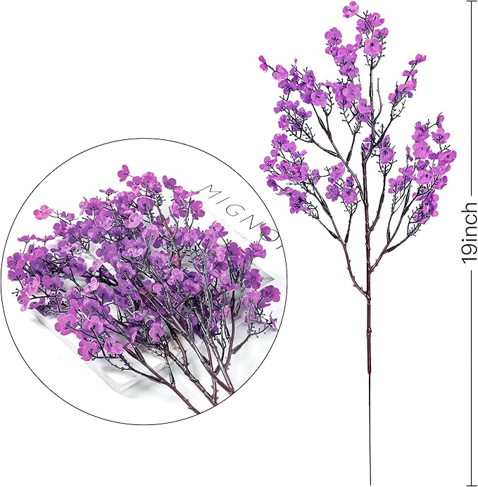 Sggvecsy 6 Pcs Babys Breath Artificial Flowers Gypsophila Bouquets Bulk Real Touch Fake Silk Flowers for Home Wedding DIY Floral Arrangement Kitchen Table Centerpiece Festival Decoration (Purple)