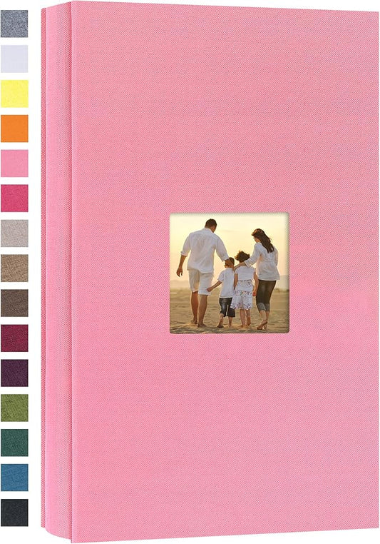 potricher Small Photo Album 4x6 300 Photos Linen Cover Picture Photo Book for Family Wedding Anniversary Baby Vacation (Pink,300 Pockets)