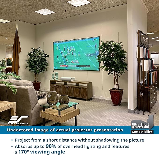 Elite Screens 103 inch UST ALR Projector Screen 16:9 4K 90% Ceiling Ambient Light Rejecting Edge Free Fixed Frame Grey Projector Screen Indoor Movie Screen Home Theater - AR103H-CLR3