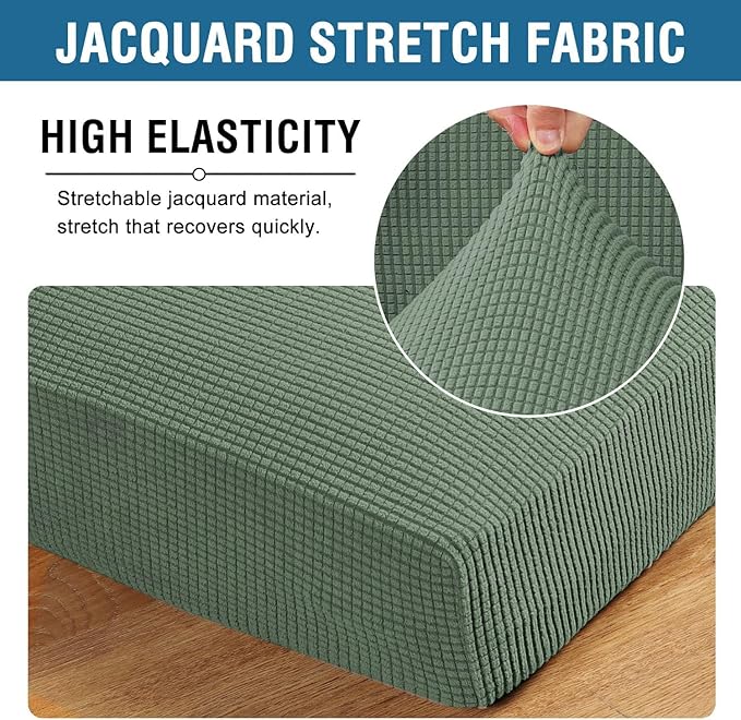 H.VERSAILTEX Super Stretch Individual Seat Cushion Covers Sofa Covers Couch Cushion Covers Slipcover Sets Thick Jacquard Textured Twill Fabric (1 Piece Sofa Cushion Cover, Loden Frost)