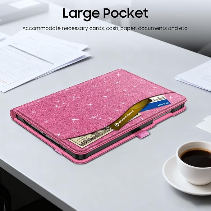 Fintie Case for Samsung Galaxy Tab A9 Plus/A9+ 5G 11 Inch 2023 Model (SM-X210/X216/X218), Multi-Angle Viewing Smart Stand Back Cover with Pocket Auto Wake/Sleep, Glittering Pink