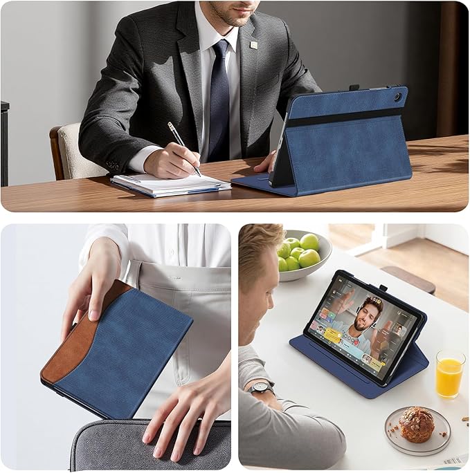 Fintie Case for Samsung Galaxy Tab A9 Plus/A9+ 5G 11 Inch 2023 Model (SM-X210/X216/X218), Multi-Angle Viewing Smart Stand Back Cover with Pocket Auto Wake/Sleep, Denim Blue/Brown