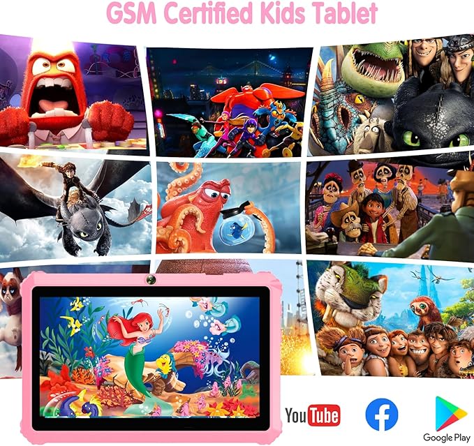 YINOCHE Kids Tablet for Kids 3-7 7'' Andoird Toddler Tablet for Toddlers with Case 32G Kids Tablets with Parental Controls WiFi Dual Camera GMS Certified Learning Toddler Toys for Girls (Pink1)