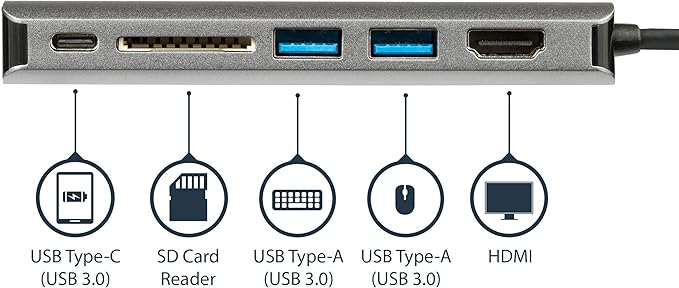 StarTech.com USB C Multiport Adapter - HDMI - SD Reader - 2xA 1xC - PD 3.0 - Docking station - USB-C - GigE