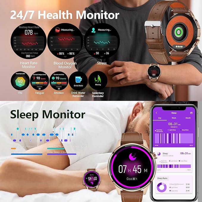 Smart Watch for Men Built-in GPS(Answer/Make Call/Text), 1.46" AI Smartwatch for Android Phones/iPhone, 100+ Sport Mode Fitness Tracker with Health/Sleep Monitor, Compass/Barometer/Altitude(2 Straps)