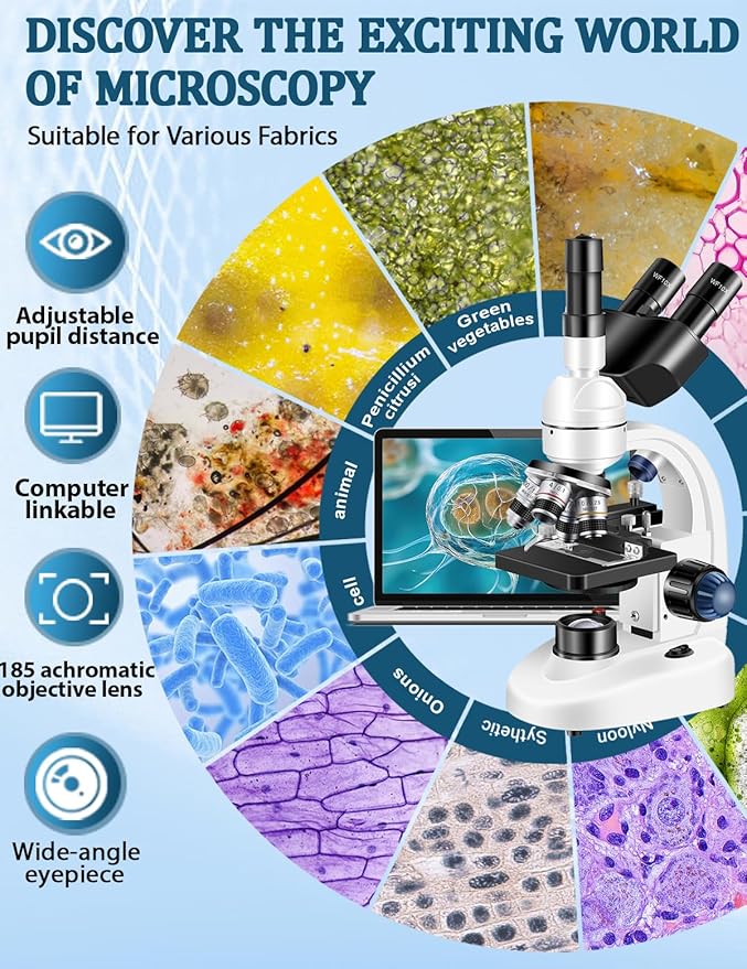 Adult Trinocular Microscope WF10x and WF25x Eyepieces 40X-5000X Magnification, Digital Lab Trinocular Compound LED Microscope (Trinocular Microscope with Electronic Eyepieces)