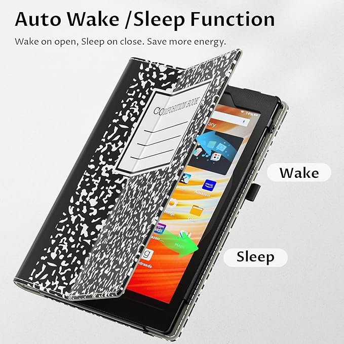 VORI Case for All-New Amazon Kindle Fire HD 10 Tablet (13th/11th Generation 2023/2021 Release) and Fire HD 10 Plus - Slim Folding Stand Folio Cover with Auto Wake/Sleep & Hand Strap, Black Notebook