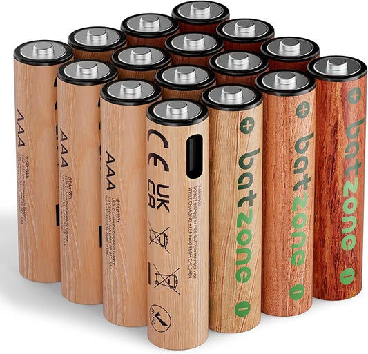 Rechargeable AAA Batteries, 814mWh AAA Batteries Lithium, Long Lasting USB C AAA Rechargeable Battery, 16 Pack with 3 USB-C 2-in-1 Charging Cable Over 1000+ Cycles