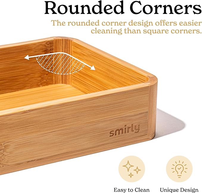 SMIRLY 3-Piece Bamboo Kitchen Drawer Organizer Set for Large and Small Utensils, Multi-use Storage Box - Bathroom, Nightstand, Jewelry, Cutlery, Knife, Spice, Towel, Junk Drawer Tray
