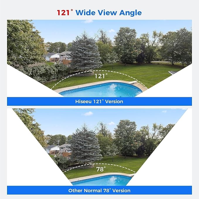 [121° Wide Angle+2-Way Audio] Hiseeu 4K Security Camera System,8pcs 5MP PoE Security Cameras Wired Outdoor,Human Vehicle Detect,Color Night Vision,NVR 16CH Expandable w/3TB HDD for 24/7 Record