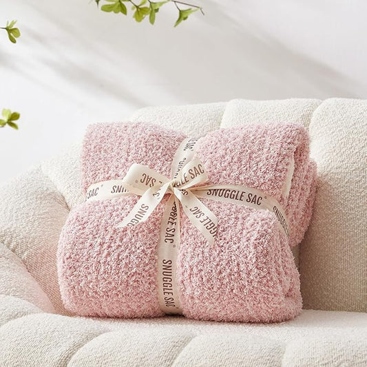 Snuggle Sac Pink Throw Blankets for Couch, Reversible Super Soft Warm Microfiber Blankets Cozy Knit Fuzzy Plush Lightweight Fluffy Throws for Sofa, Bed, Living Room, Heather Pink, 50 x 60 inches