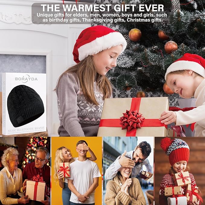 Bluetooth Beanie, Bluetooth 5.2 HD Stereo,30 Hours Play time,Built-in Microphone, Men's/Women's Christmas Electronic Gift (Black)