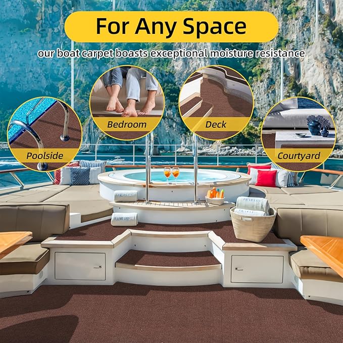Marine Carpet,5 FT x 15 FT Brown Indoor Outdoor Carpet 0.2" Thick Boat Carpet with Water-Proof TPE Backing, Non-Slide Outdoor Marine Carpet Roll for Home, Patio, Porch, Deck