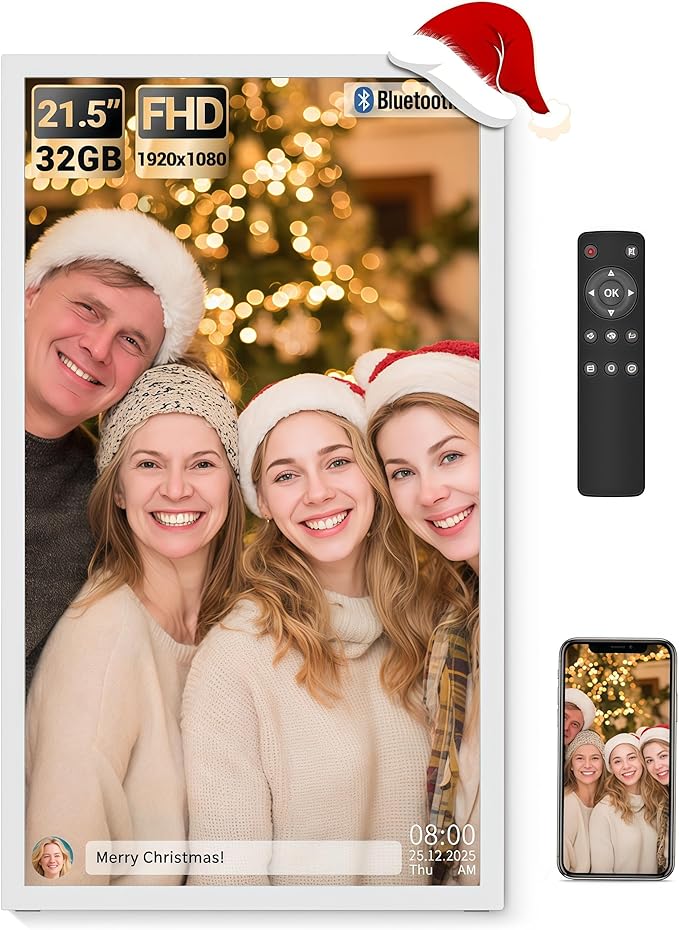 BSIMB Large Digital Picture Frame 21.5 Inch, 1920x1080 FHD WiFi Digital Photo Frame Electronic 32GB Remote Control, Share Pictures/Videos via App/USB/SD Easy Setup Gifts for Mom(Non-Touch), White