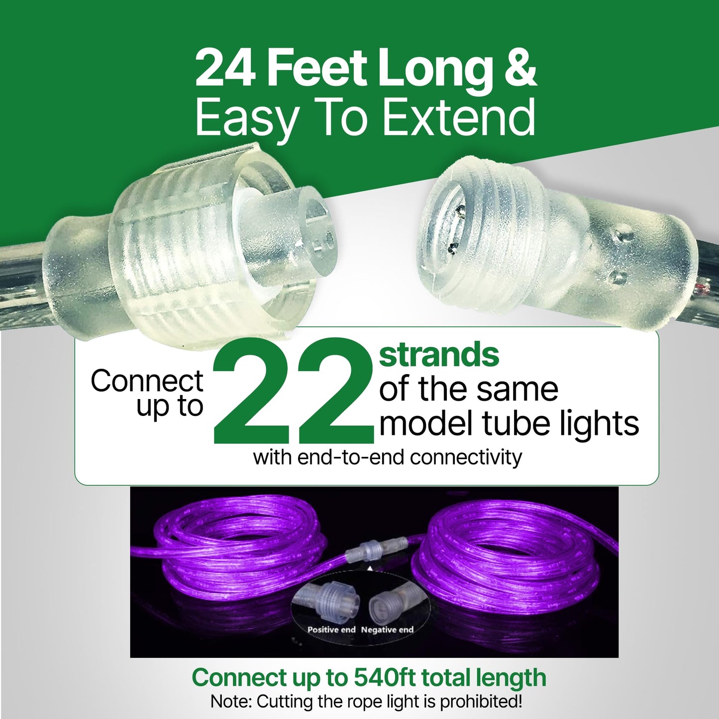 Tupkee LED Rope Light, 24 Feet, 144 Long Life Bulbs, Purple, Indoor/Outdoor, Model E237798