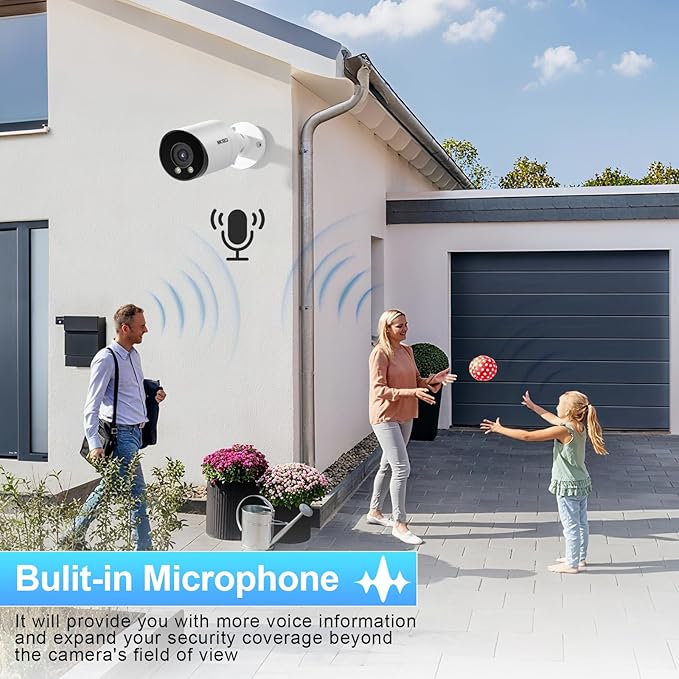 AI 8MP IP PoE Camera, Bullet Security Surveillance Camera, Dual Light Color Night Vision, Waterproof IP67, 2.8mm Lens 110 °, Built-in Mic, Face Detection, Human&Vehicle Detection, INB8BD49E