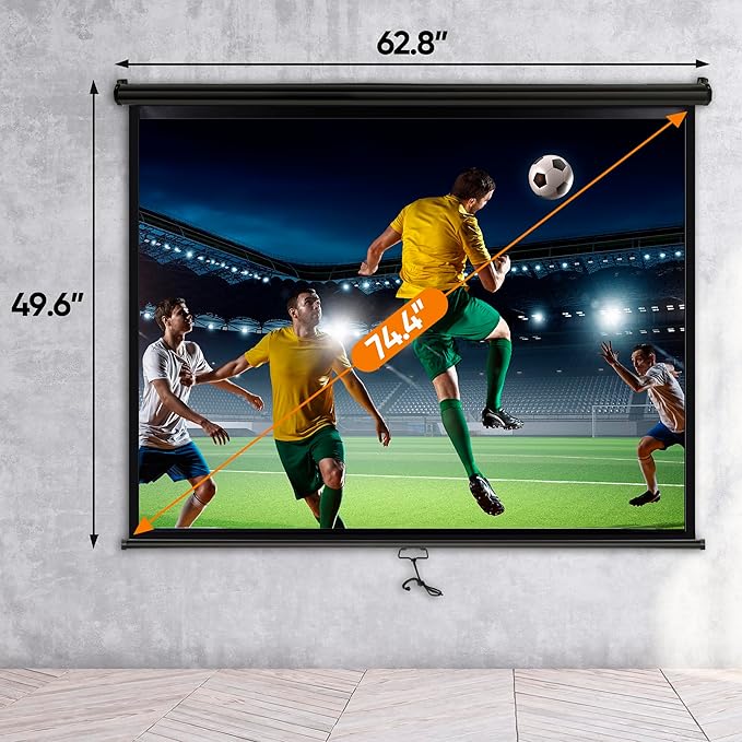 Universal Projector Screen, 72 Inch HD Portable Manual Pull Down Projector Screen,Wall or Ceiling Mounted Retractable Widescreen for Home or Office (White, 72 Inch 4:3) (Black)