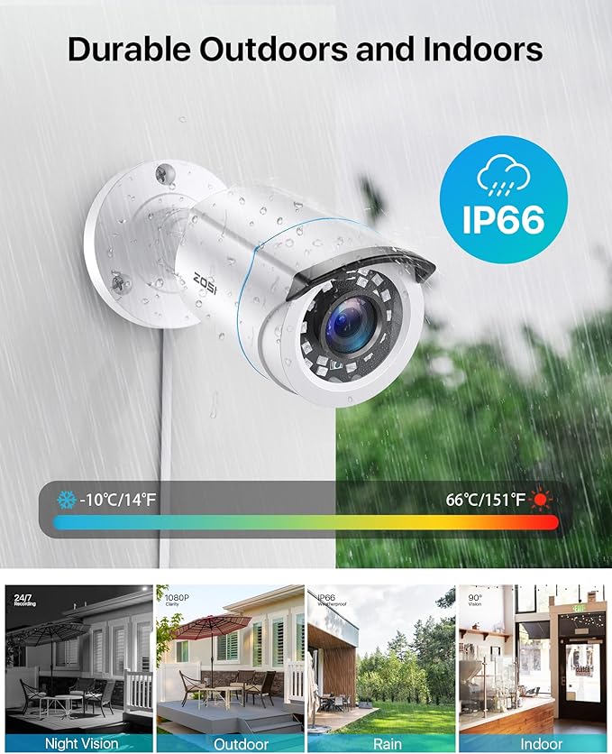 ZOSI 2MP 1080p HD Security Camera Outdoor Indoor 1920TVL (Hybrid 4-in-1 HD-CVI/TVI/AHD/960H Analog CVBS),24PCS LEDs,80ft Night Vision, 90°View Angle, Weatherproof Surveillance CCTV Bullet Camera
