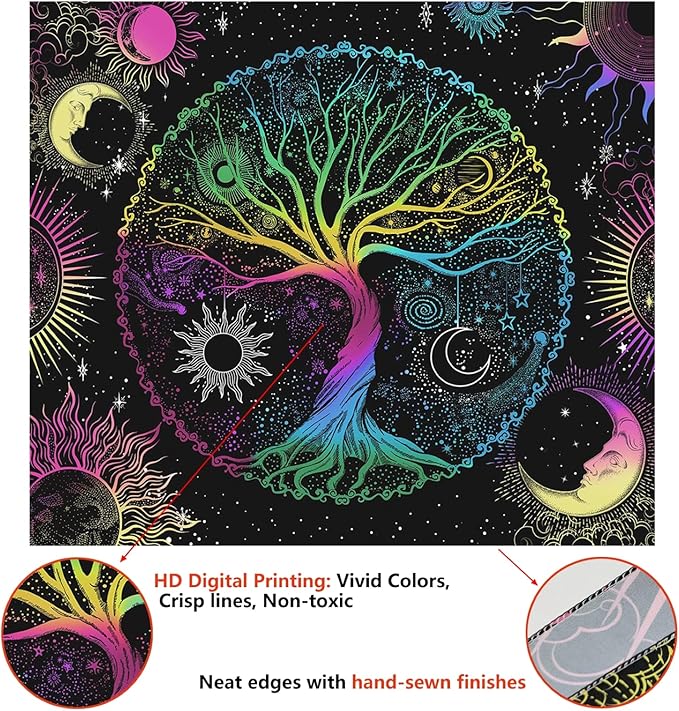 AACKart Blacklight Tapestry for Bedroom - Spiritual Tree of Life Wall Tapestry Glow in the Dark Wall Hanging 78.7 x 59.1 inches