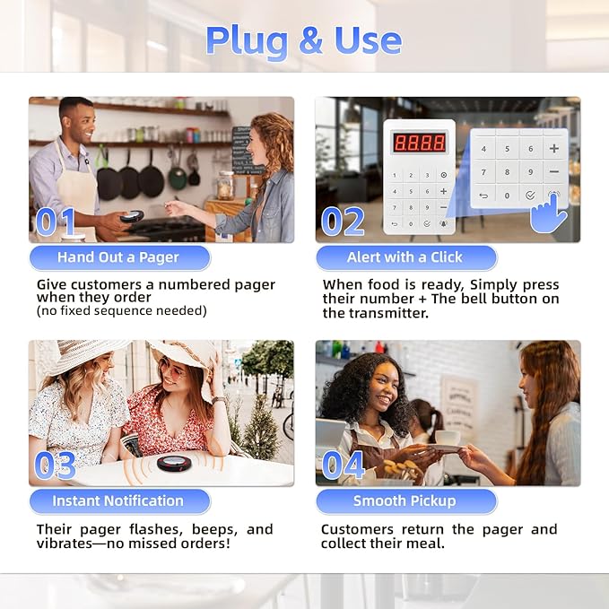 Pagers for Restaurants, 24 Coaster Beeper Restaurant Buzzer System with Beeps, Vibration, Flashing, Guest Customer Queue Pagers for Food Truck, Church Nursery