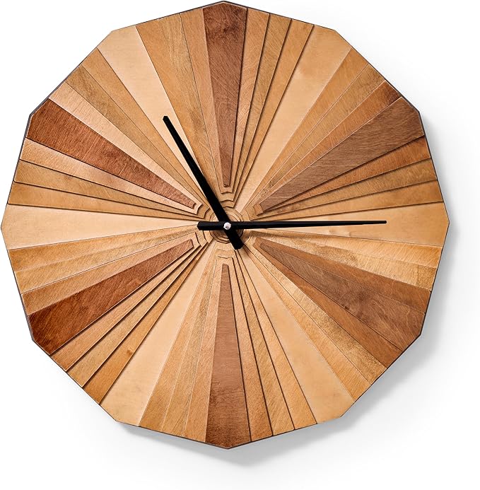 Parametric Verso Wood Wall Clock, 3D Birch Plywood Layered Acoustic Wooden Decorative Clock (Medium)