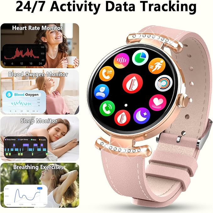 Smart Watches for Women Android IOS, 1.2'' AMOLED Ultra-Clear Screen Fitness Trackers with Bluetooth Call (Answer/Make), Smartwatch with Heart Rate,Sleep Monitor, IP68 Waterproof,100+ Sports Mode