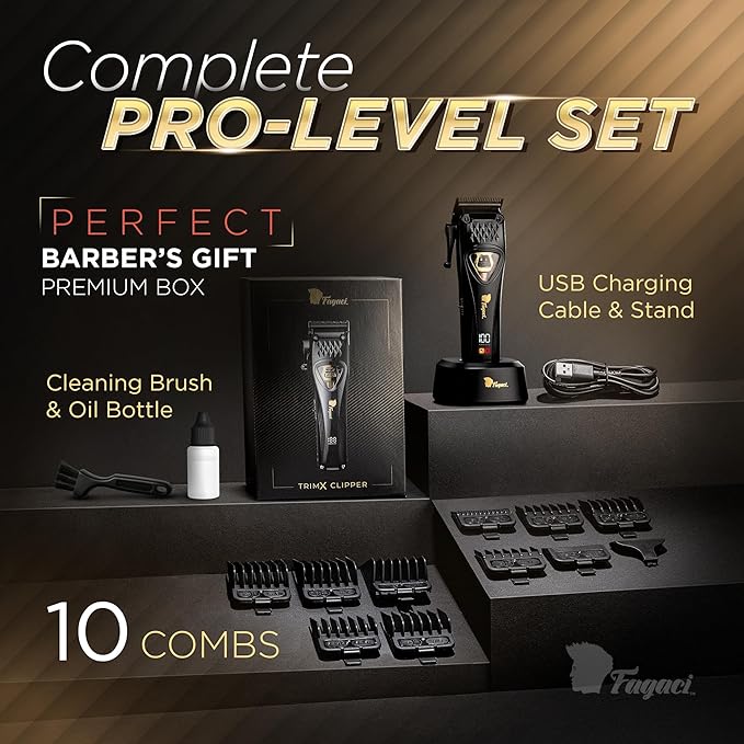 Fagaci Professional Hair Clippers for Men with DLC Blades and High Torque, Vector Motor 12000 RPM Professional Barber Clippers Cordless, Mens Hair Clipper Cordless Set