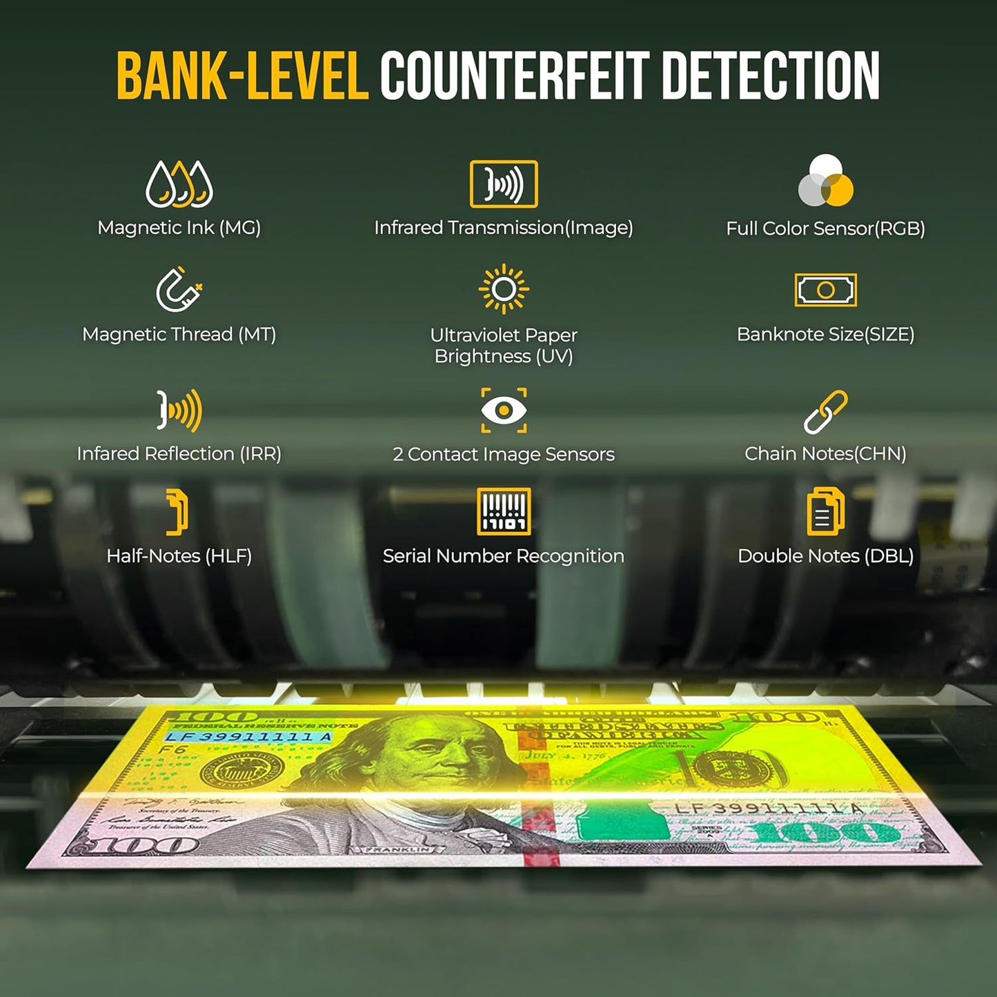 KOLIBRI Signature Bank-Grade Money Counter Machine Mixed Denomination | 2-Pocket Cash Counter Machine, Currency Discriminator | 3-Year Manufacturer's Warranty | 2 CIS UV/MG IR/MT SN/DV IRT