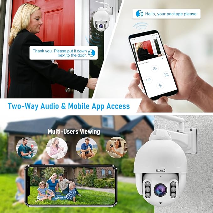 JideTech 5MP PTZ WiFi Camera Outdoor, 5X Optical Zoom IP Dome Camera, Auto Tracking Security Camera, 196ft IR Night Vision, Human/Motion Detection, Two Way Audio, IP66 Waterproof, SD Card Slot
