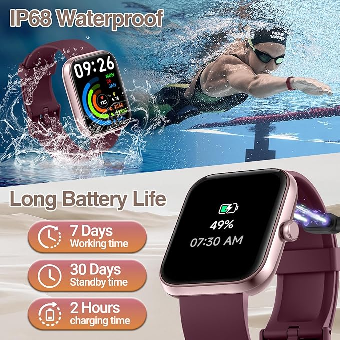 Smart Watch for Women Men with Bluetooth Call, Alexa Built-in Smartwatch, 1.83"DIY Dial Fitness Watch with Sleep Heart Rate Monitor, 110+ Sport Modes, IP68 Waterproof Watch Compatible with Android iOS