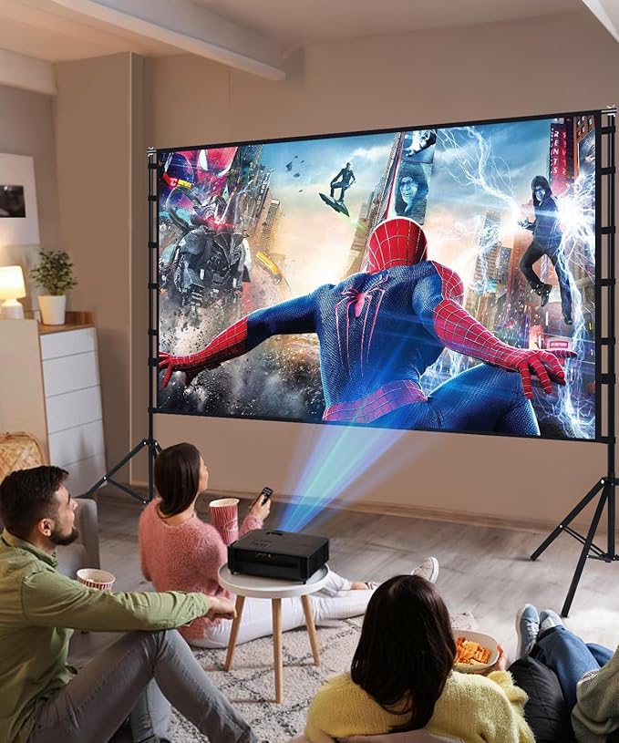 Projector Screen with Stand - 150 Inch Portable Projector Screens Outdoor Indoor Projector Screen 16:9 4K HD Outdoor Movie Screen with Carry Bag,Enioy Home Theater Projection Screen