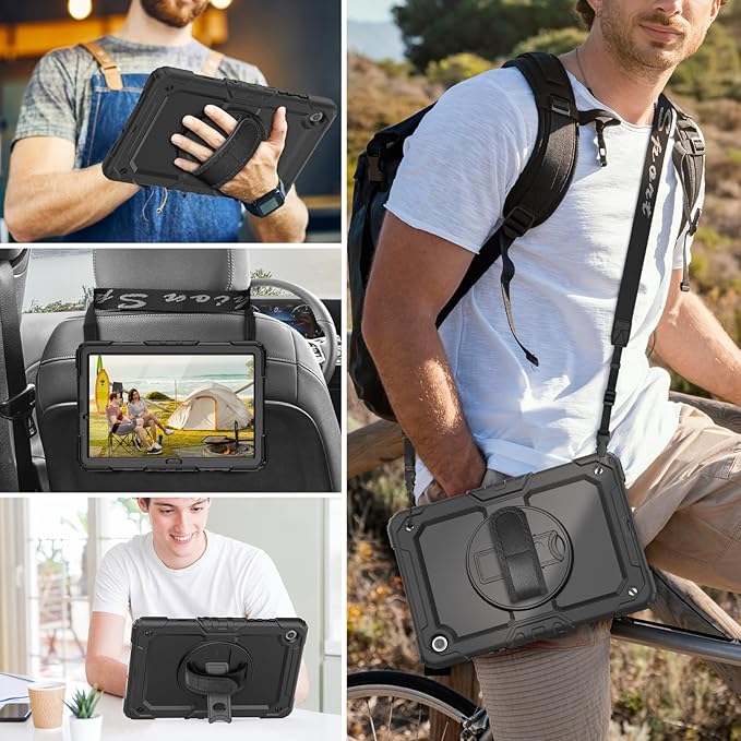 HXCASEAC Case for Samsung Galaxy Tab A8 10.5 inch, Protective with Screen Protector/Hand Strap/Pen Holder, Sturdy Shockproof A8 Tablet Case 2022 SM-X200/X205/X20 - Black