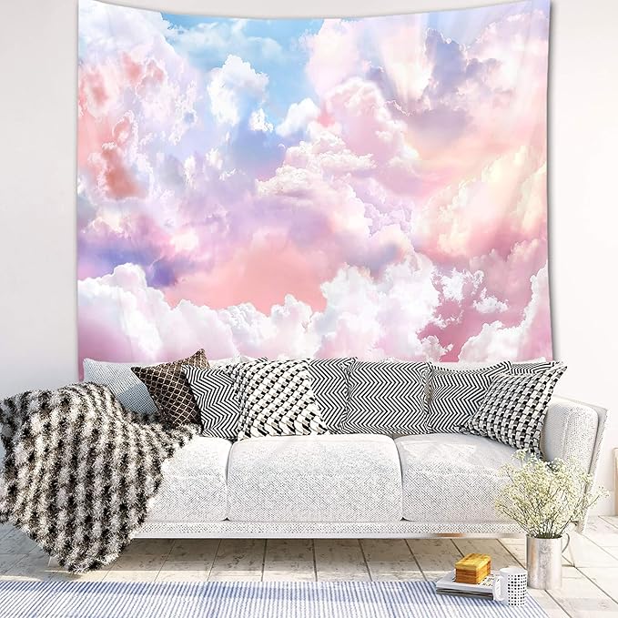 HVEST Pink Cloud Tapestry Colorful Abstract Clouds Natural Landscape Tapestries Wall Hanging for Bedroom Living Room Teen Dorm Indie Decor Poster Blanket,59x51 Inches